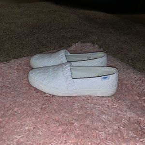 White lace slip on shoes